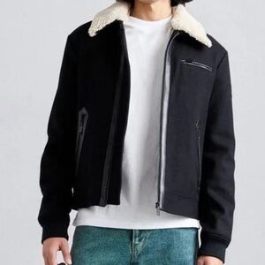 New- The Kooples Leather-Trim Wool-Blend Jacket